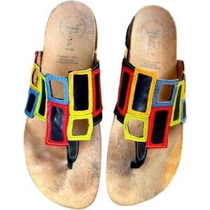 Think! Multi Colored Thong Leather Sandals - Size 41